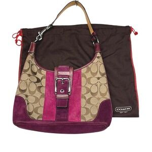 Coach Signature Canvas Suede Patchwork Hobo Bag Pink Purple G04Q-7053 2004 Y2K